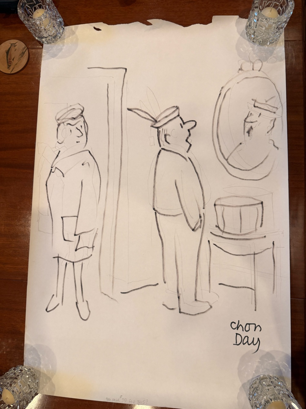 Original Chon Day Cartoon Sketch Pencil Ink 36x24 1993 With Letters, New Yorker